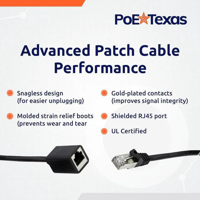 Alt view image 4 of 6 - PoE Texas Cat6 Ethernet Extension Cable 3 Ft - Male to Female Ethernet Cable Extender for Cat5, Cat 6, Cat6e Standards - Internet Cable Ethernet Extender Adapter with Shielded RJ45 Port (Blue, 2 Pack)