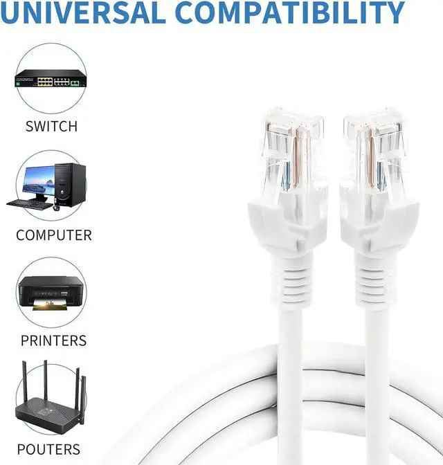 Alt view image 4 of 7 - Cat 5 60 ft Network Patch Cable, LAN Cable, Pure Bare Copper Wire,Cat5e EthernetRJ45 Ethernet Connector, Transfer Speed, White