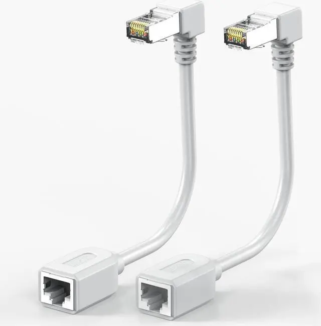 Main image of 2Pack CAT6 Ethernet Extension Cable White 90 Degree Short Cat 6 Cable Extender Right Angle-UP Angle, RJ45 Network Patch Cord Adapter