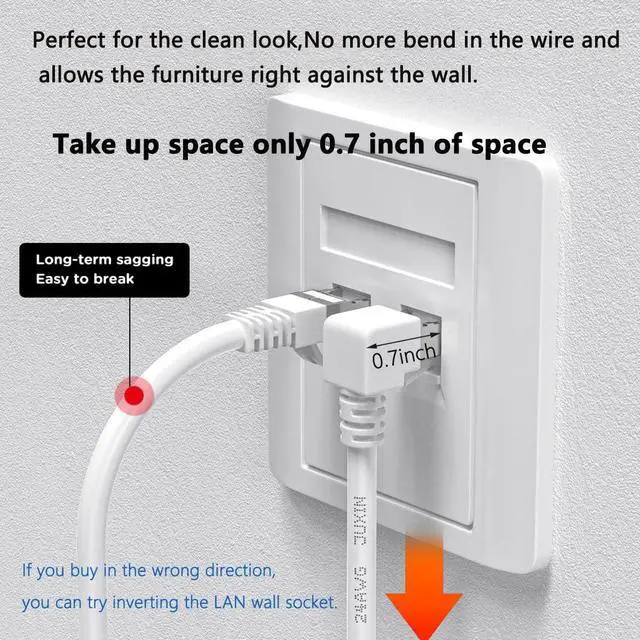 Alt view image 3 of 7 - 2Pack CAT6 Ethernet Extension Cable White 90 Degree Short Cat 6 Cable Extender Right Angle-UP Angle, RJ45 Network Patch Cord Adapter