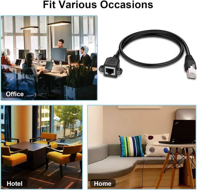 Alt view image 4 of 7 - iGreely Ethernet Extender 2Pack RJ45 Male to Female Screw Panel Mount Cat6/Cat5e/Cat5 Ethernet LAN Network Extension Cable 2ft/60cm CAT6