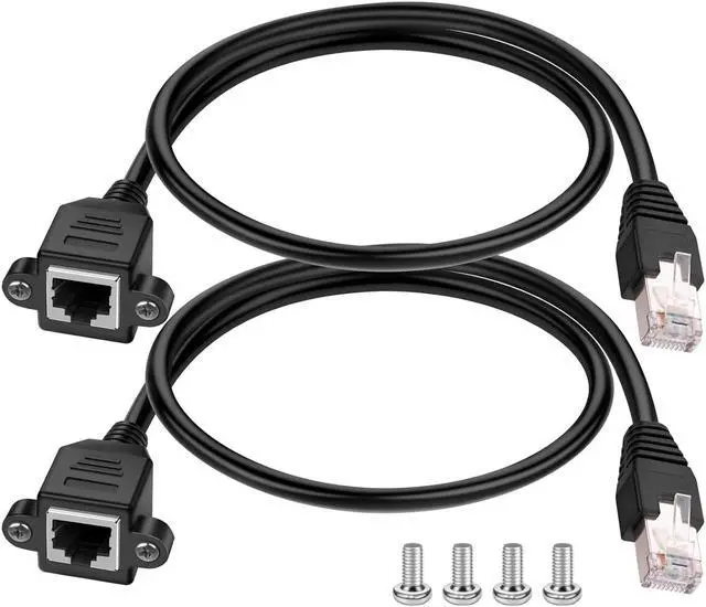 Main image of iGreely Ethernet Extender 2Pack RJ45 Male to Female Screw Panel Mount Cat6/Cat5e/Cat5 Ethernet LAN Network Extension Cable 2ft/60cm CAT6