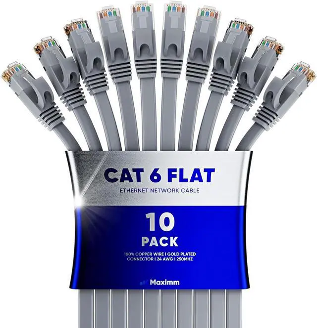 Main image of Maximm Cat6 Ethernet Cable 20ft, 10-Pack Gray - Flat High-Speed Network Cables for Gaming, Streaming, Router, Modem, PC, PS5, Xbox - Durable & Space-Saving Design