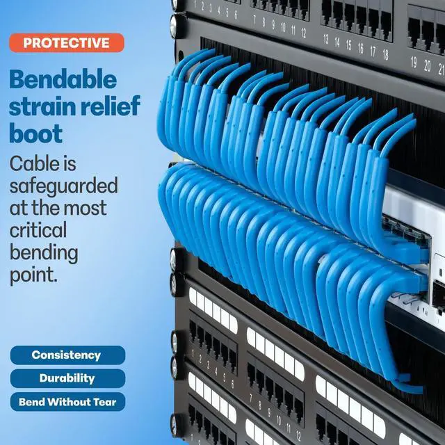 Alt view image 3 of 7 - 10-Pack Cat6A Ultra-Slim Patch Cables - Bendable Boot - High-Speed 10GB Ethernet Cord - Space-Saving, Fast, Durable Cat6 Patch Cables - 1ft,1.5ft, 2ft, 3ft, 5ft, 6ft, 7ft,10ft,15ft (Blue)
