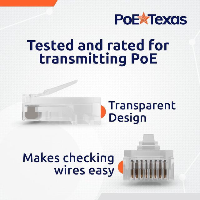 Alt view image 2 of 6 - PoE Texas RJ45 Connectors Standard - 100 Pack - Crimp Style Network Cable Ethernet Connector RJ45 Ends for Cat 6 RJ45 Connector Jack - Cat6 Connector