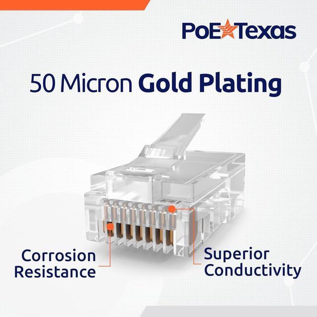 Alt view image 3 of 6 - PoE Texas RJ45 Connectors Standard - 100 Pack - Crimp Style Network Cable Ethernet Connector RJ45 Ends for Cat 6 RJ45 Connector Jack - Cat6 Connector