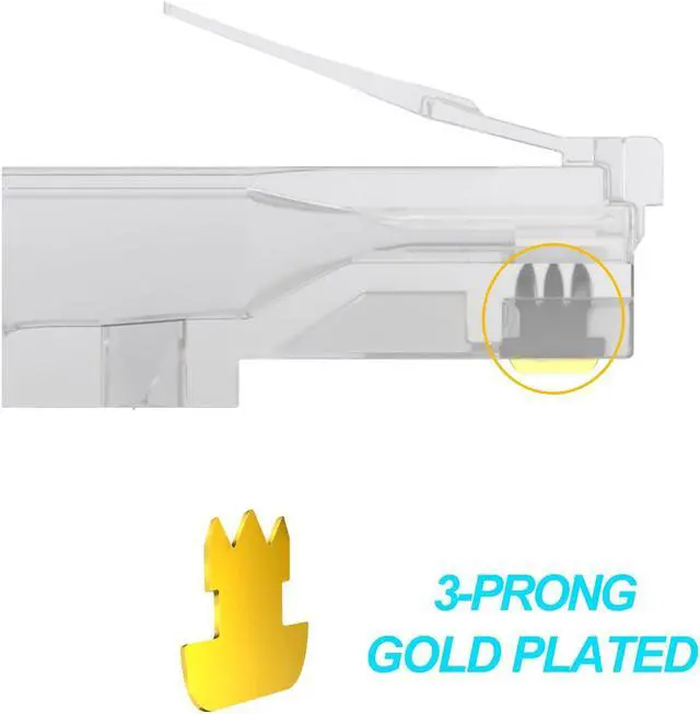 Alt view image 3 of 7 - 50-Pack Cat6 RJ45 Pass Through Connectors - Ethernet Cable Crimp Ends for Solid Wire and Standard Cable, UTP Network Plug