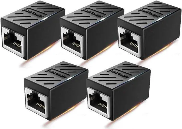 Main image of RJ45 Coupler 5 Pack Shielded Inline Gigabit Ethernet LAN Internet Network Patch Couplers Connectors for Cat7/Cat6a/Cat5e Ethernet Cable Extender Adapter Female to Female  Black