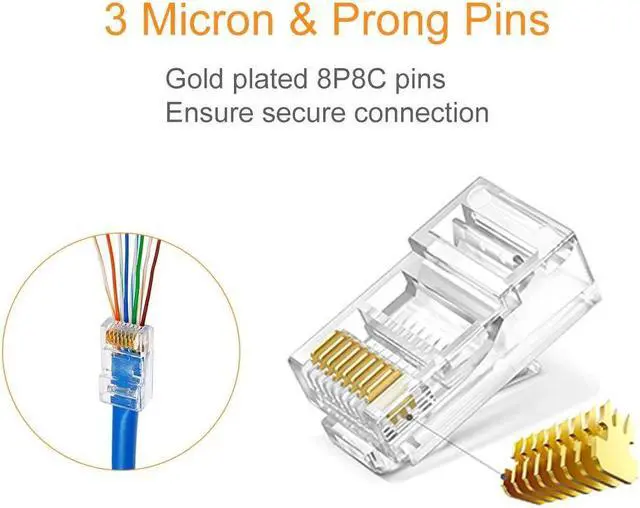 Alt view image 3 of 6 - Solsop RJ45 Connectors Cat6 RJ45 Pass Through Connector Ends 100PCS, Cat6/Cat5e Connectors, Ethernet Cable Crimp Connectors Network Unshielded Plug