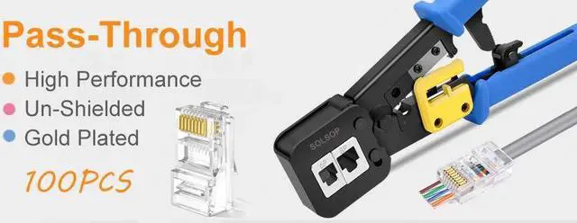 Alt view image 6 of 6 - Solsop RJ45 Connectors Cat6 RJ45 Pass Through Connector Ends 100PCS, Cat6/Cat5e Connectors, Ethernet Cable Crimp Connectors Network Unshielded Plug