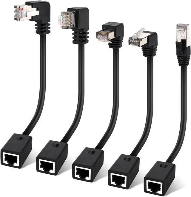 Main image of Cat 6 Ethernet Extension Cable 5 PackMultiple AnglesUP/Down/Left/Right/Straight Cat6 RJ45 Network LAN Patch Cord Adapter FTP Shielded Male to Female Connector Supports CAT5E/CAT5-0.6 Feet
