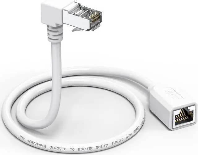 Main image of Right Angle Ethernet Extension Cable UPangle 1.5ft-White, 90 Degree CAT6 Ethernet Patch Cable RJ45 LAN Cable Extender Male to Female Connector for Router Modem Smart TV PC Computer Laptop
