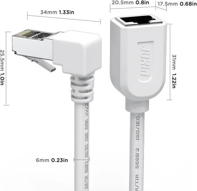Alt view image 5 of 7 - Right Angle Ethernet Extension Cable UPangle 1.5ft-White, 90 Degree CAT6 Ethernet Patch Cable RJ45 LAN Cable Extender Male to Female Connector for Router Modem Smart TV PC Computer Laptop