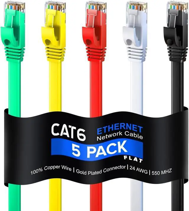 Main image of Cat 6 Ethernet Cable 3 ft - with a Flat, Space-Saving Design High-Speed Internet & Network LAN Patch Cable, RJ45 Connectors - 3ft / Multicolor / 5 Pack - Perfect for Gaming, Streaming, and More
