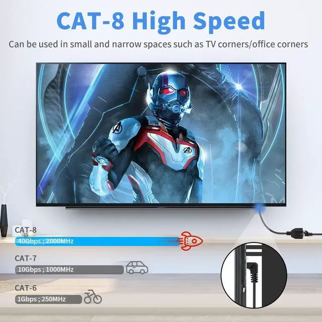 Alt view image 4 of 7 - Duttek Cat8 90 Degree Network Extend Cable 1.65FT/50cm, 40Gbps Extreme Thin Up Angled RJ45 Male to Female Ethernet Adapter Cable with Screw Panel Mount, for Hub, Routers, etc