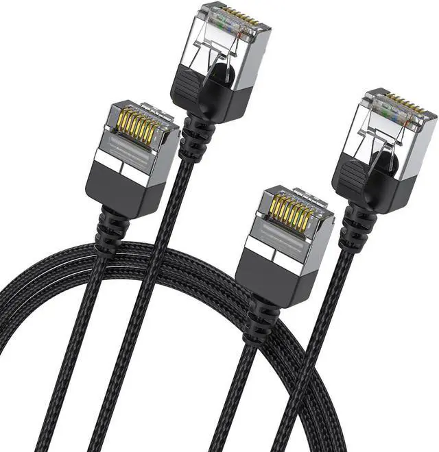 Alt view image 7 of 7 - 2Pack Nylon Braided Cat6a Ethernet Cable-Black,Ultra Slim Cat6 Ethernet Patch Cable 10FT, Right Angle cat7 Ethernet Cable Thin RJ45 Network Cable,Backward Compatible with Cat6/Cat 5e/Cat5