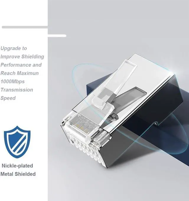 Alt view image 4 of 7 - 100-Pack RJ45 Cat6 Pass Through Connector Shielded RJ45 Modular Plugs for Solid or Stranded FTP/STP Ethernet Cable
