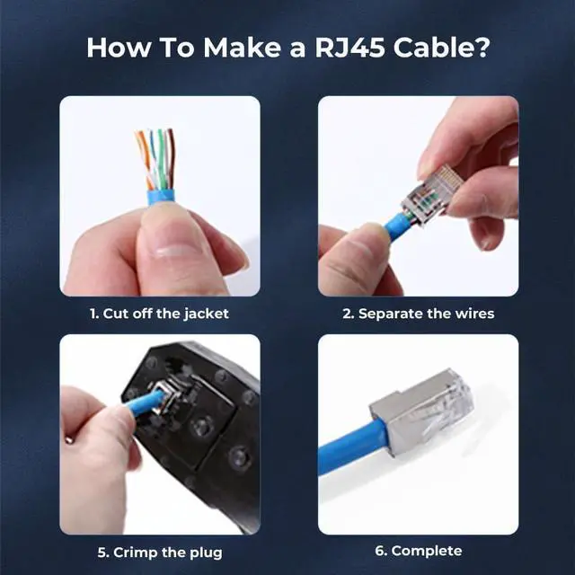 Alt view image 7 of 7 - 100-Pack RJ45 Cat6 Pass Through Connector Shielded RJ45 Modular Plugs for Solid or Stranded FTP/STP Ethernet Cable
