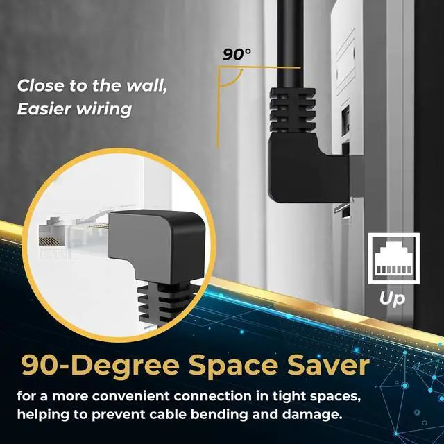 Alt view image 4 of 7 - TNP Cat6 Ethernet Cable (Right Angle Up, 10 FT) RJ45 90 Degree Network Connector 250 MHz 10 Gigabit Gold Plated Patch Plug Wire LAN Cord for PS4 Fire-Stick Xbox One Smart TV Gaming & Computer