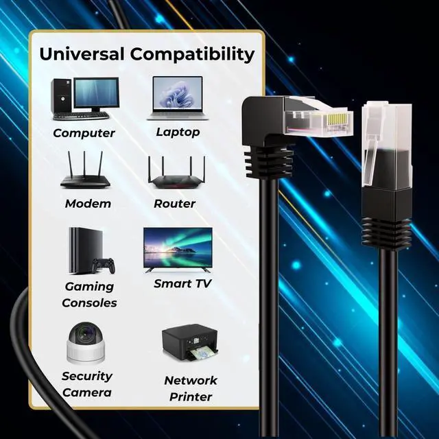 Alt view image 5 of 7 - TNP Cat6 Ethernet Cable (Right Angle Up, 10 FT) RJ45 90 Degree Network Connector 250 MHz 10 Gigabit Gold Plated Patch Plug Wire LAN Cord for PS4 Fire-Stick Xbox One Smart TV Gaming & Computer
