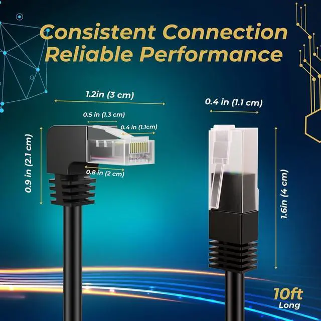 Alt view image 7 of 7 - TNP Cat6 Ethernet Cable (Right Angle Up, 10 FT) RJ45 90 Degree Network Connector 250 MHz 10 Gigabit Gold Plated Patch Plug Wire LAN Cord for PS4 Fire-Stick Xbox One Smart TV Gaming & Computer