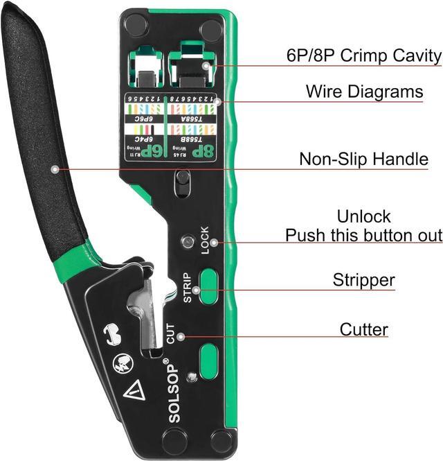 Alt view image 2 of 7 - Solsop RJ45 Crimp Tool Pass Through - Cat6 Crimping Tool for Cat5 Cat5e Cat6 8P8C Connector, All-in-one RJ45 Crimping Tool and LAN Tester