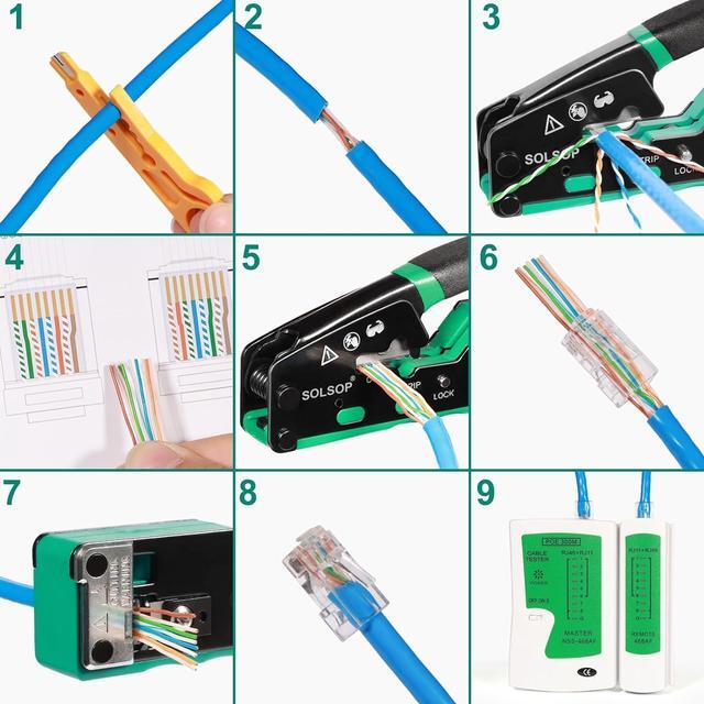 Alt view image 7 of 7 - Solsop RJ45 Crimp Tool Pass Through - Cat6 Crimping Tool for Cat5 Cat5e Cat6 8P8C Connector, All-in-one RJ45 Crimping Tool and LAN Tester