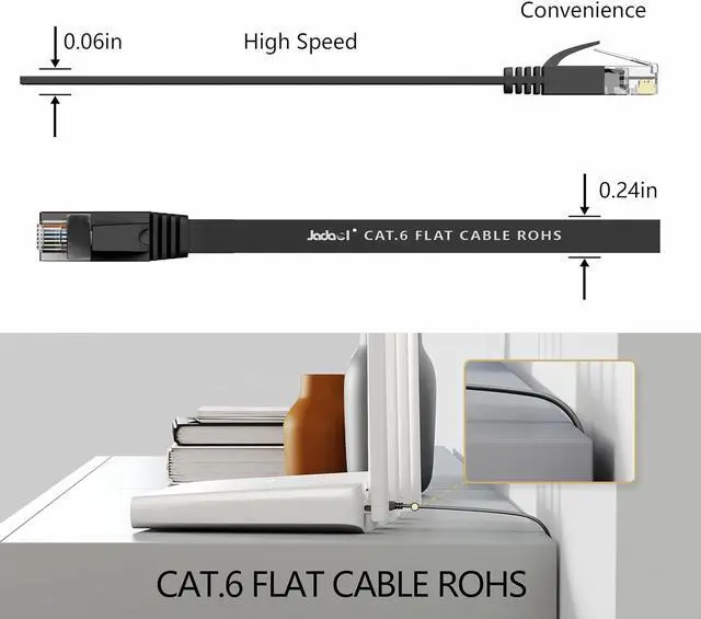 Alt view image 4 of 7 - Cat 6 Ethernet Cable 10 Ft (2Pack), Outdoor&Indoor, 10Gbps Support Cat 7 Network, Heavy Duty Flat Internet LAN Patch Cord, High Speed Weatherproof Cable for Router, Modem, Xbox, PS4, Switch, Black
