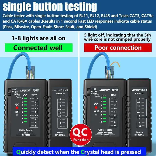 Alt view image 2 of 7 - NOYAFA NF-468CS Network Cable Tester Telephone & Continuity Tester Ethernet Cable Mapper for RJ45/RJ11/RJ12/CAT5/CAT6/POE Test UTP/STP Network Test Tool (Black)