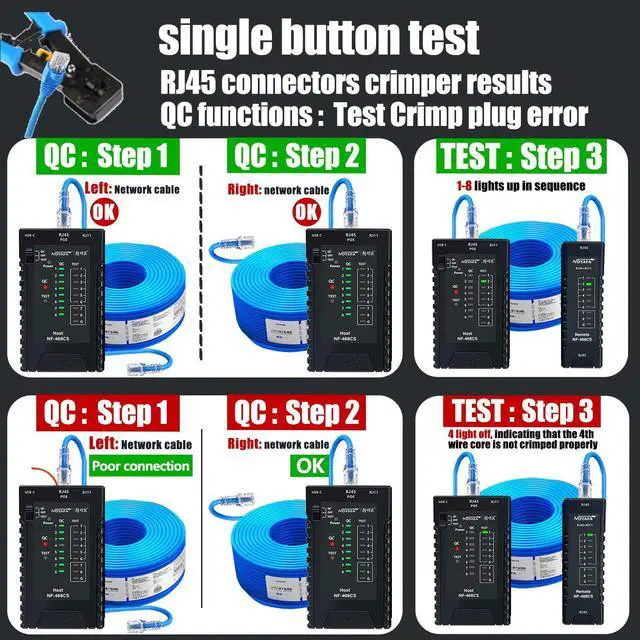 Alt view image 3 of 7 - NOYAFA NF-468CS Network Cable Tester Telephone & Continuity Tester Ethernet Cable Mapper for RJ45/RJ11/RJ12/CAT5/CAT6/POE Test UTP/STP Network Test Tool (Black)