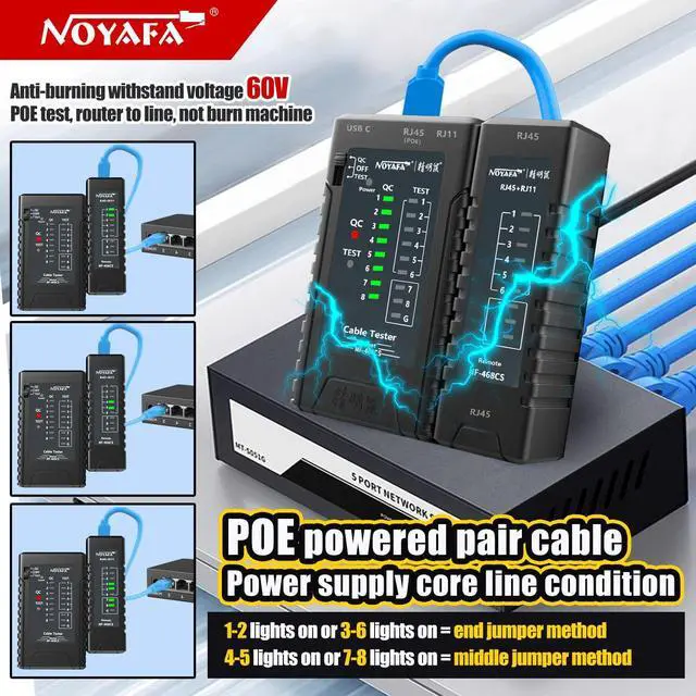 Alt view image 4 of 7 - NOYAFA NF-468CS Network Cable Tester Telephone & Continuity Tester Ethernet Cable Mapper for RJ45/RJ11/RJ12/CAT5/CAT6/POE Test UTP/STP Network Test Tool (Black)