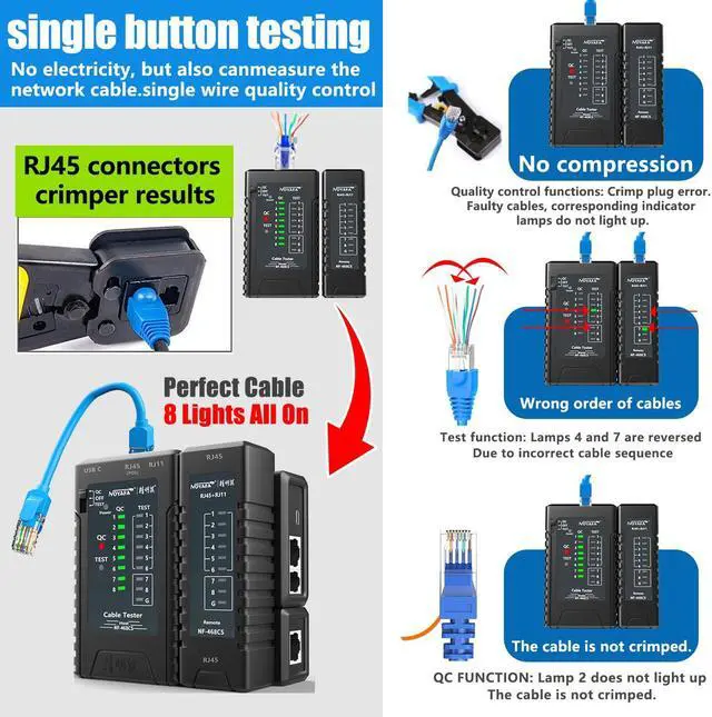 Alt view image 5 of 7 - NOYAFA NF-468CS Network Cable Tester Telephone & Continuity Tester Ethernet Cable Mapper for RJ45/RJ11/RJ12/CAT5/CAT6/POE Test UTP/STP Network Test Tool (Black)