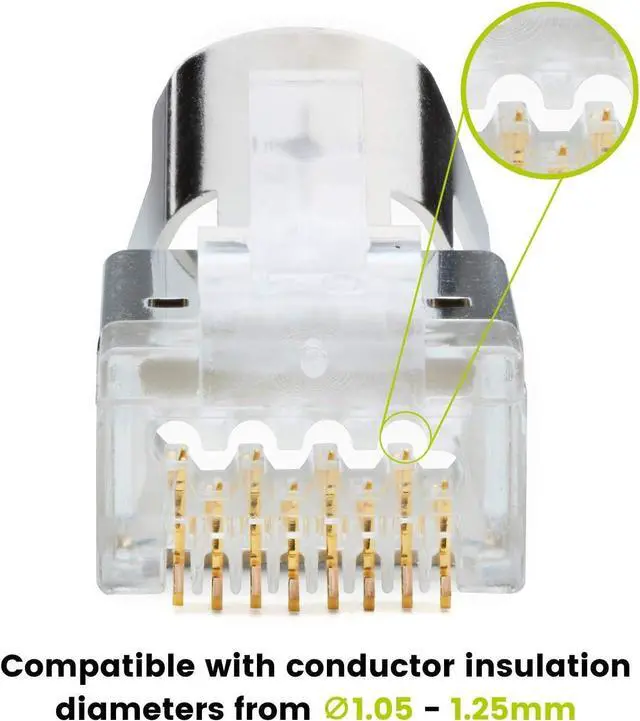 Alt view image 3 of 7 - trueCABLE Cat6/6A RJ45 Pass Through Modular Plugs, Shielded (STP) External Ground Connector, UL Listed, EZ Crimp, Gold Plated 3 Prong 8P8C, 20 Pieces