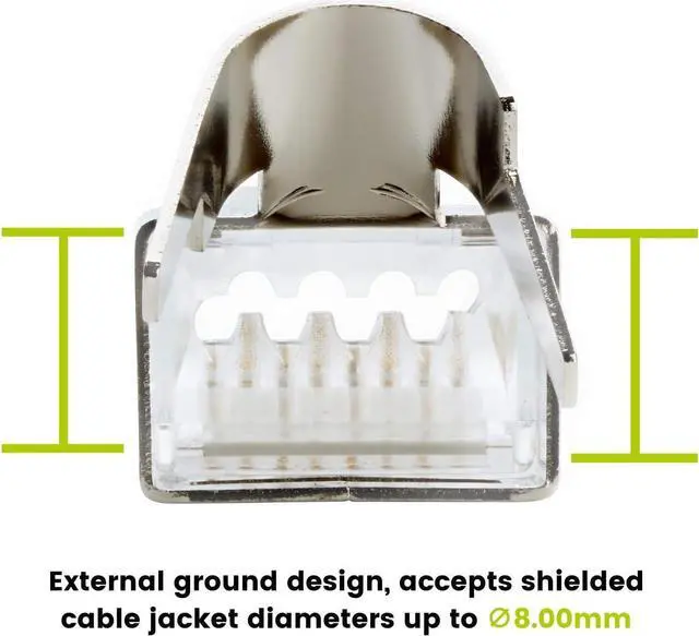 Alt view image 4 of 7 - trueCABLE Cat6/6A RJ45 Pass Through Modular Plugs, Shielded (STP) External Ground Connector, UL Listed, EZ Crimp, Gold Plated 3 Prong 8P8C, 20 Pieces