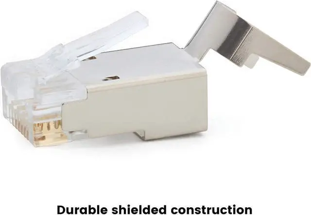 Alt view image 5 of 7 - trueCABLE Cat6/6A RJ45 Pass Through Modular Plugs, Shielded (STP) External Ground Connector, UL Listed, EZ Crimp, Gold Plated 3 Prong 8P8C, 20 Pieces