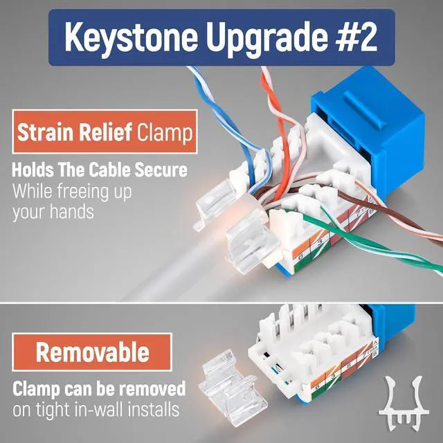 Alt view image 4 of 7 - Everest Media Solutions 45° Angled CAT6 Keystone Jack in Blue - Slim Profile RJ45 Ethernet Connector - Compatible with 45° Angled Speed Termination Tool - 45Term (B0BL3GS7ZY) - 20-Pack