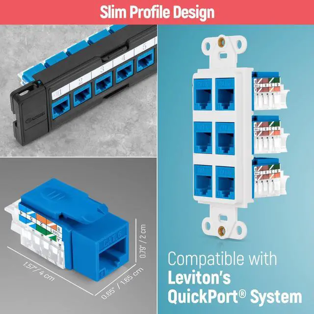 Alt view image 7 of 7 - Everest Media Solutions 45° Angled CAT6 Keystone Jack in Blue - Slim Profile RJ45 Ethernet Connector - Compatible with 45° Angled Speed Termination Tool - 45Term (B0BL3GS7ZY) - 20-Pack