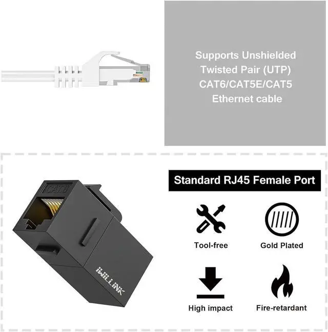 Alt view image 4 of 7 - iwillink RJ45 Cat6 Keystone Coupler 10-Pack, Female to Female Cat6 Keystone Jack, UTP Keystone Coupler Insert, Black and CAT7 Coupler RJ45 Keystone Shielded Coupler