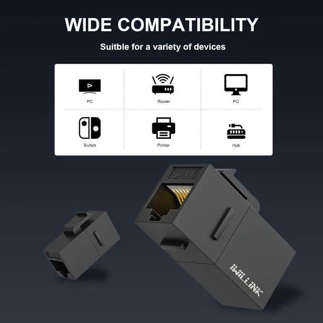 Alt view image 2 of 7 - iwillink RJ45 Cat6 Keystone Coupler 10-Pack, Female to Female Cat6 Keystone Jack, UTP Keystone Coupler Insert, Black and CAT7 Coupler RJ45 Keystone Shielded Coupler