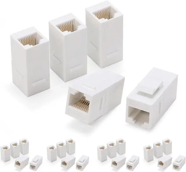 Main image of RJ45 Coupler Inline Keystone Jack, Female to Female RJ45 Keystone Coupler 25 Pack for Ethernet Cat6/Cat5e/Cat5 Cable Extender with Gold Plated White