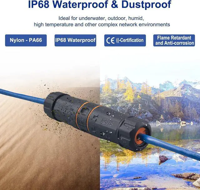 Alt view image 2 of 7 - Waterproof Shielded RJ45 Coupler IP68,CAT6A/CAT6/CAT5E/CAT5 Female to Female Coupler Connector Shielded for Outdoor Ethernet LAN Cable-2 Pack