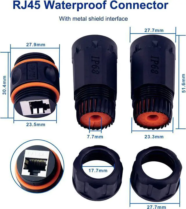 Alt view image 6 of 7 - Waterproof Shielded RJ45 Coupler IP68,CAT6A/CAT6/CAT5E/CAT5 Female to Female Coupler Connector Shielded for Outdoor Ethernet LAN Cable-2 Pack