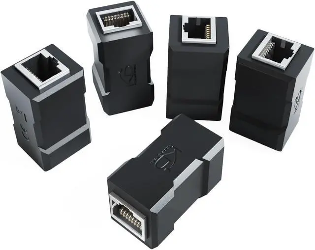Main image of 5× RJ45 coupler with extra shielding Network cable connector & Ethernet cable extender (two RJ45 jacks, easy way to connect/extend Ethernet cables, CAT 6A for up to 10Gbit/s, black)  by CableDirect