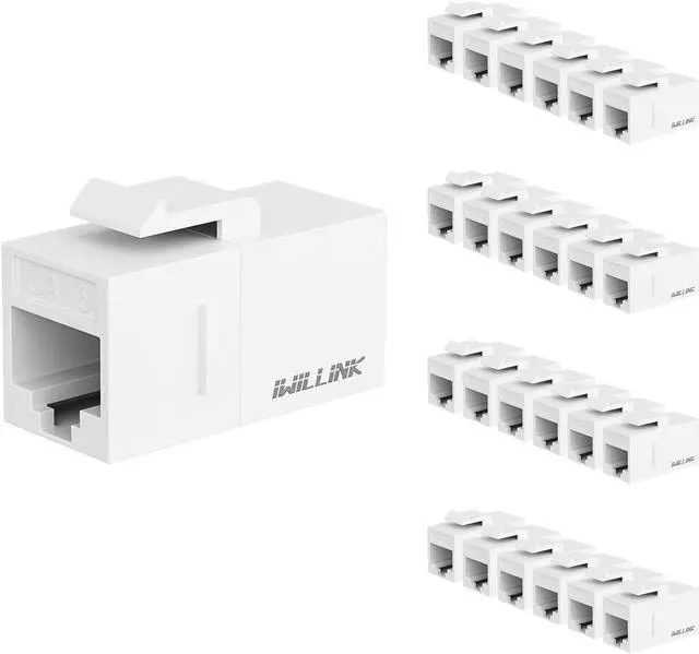 Main image of iwillink RJ45 Cat6 Keystone Coupler 25-Pack, Female to Female Cat6 Keystone Jack, UTP Keystone Coupler Insert,keystone jack, White
