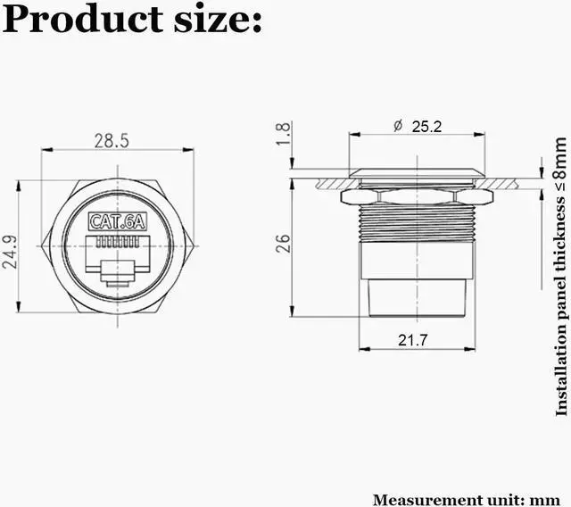 Alt view image 7 of 7 - PENGLIN 2PCS RJ45 CAT6A Panel Mount Connector,CAT6A Ethernet Pass-Through Connector for Industrial Home Network Female to Female with Water/DustPproof Cap