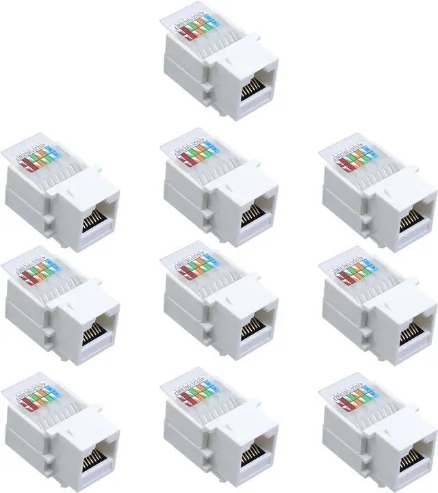 Main image of Antrader RJ45/Cat6/Cat5e Tool-Less Keystone Jack Connector Adapter, Keystone Module Connector, for Internet Network Ethernet LAN Cable, with Color Coded Wiring Schema Snap in Stand, 10-Pack