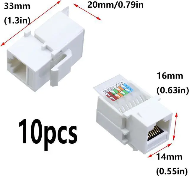 Alt view image 2 of 5 - Antrader RJ45/Cat6/Cat5e Tool-Less Keystone Jack Connector Adapter, Keystone Module Connector, for Internet Network Ethernet LAN Cable, with Color Coded Wiring Schema Snap in Stand, 10-Pack