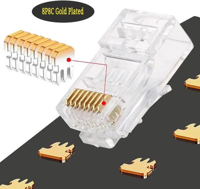 Alt view image 3 of 5 - PETECHTOOL 100-Pack RJ45 Pass Through Connector 23AWG Cat6a Cat6 Ethernet Connector Gold Plated 8P8C RJ45 Ends for Solid or Stranded UTP Ethernet Cable