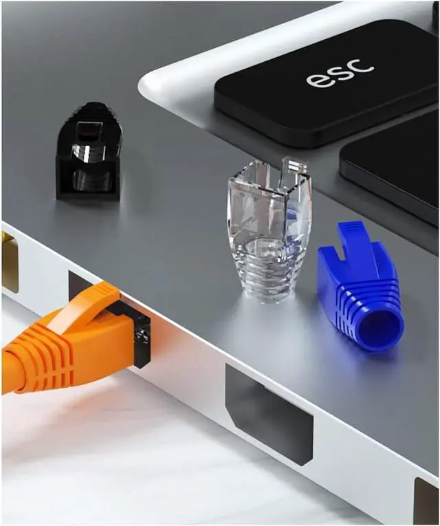 Alt view image 4 of 5 - 50 Pcs Cat6A Cat7 Cat8 Strain Relief Boot, RJ45 Plug Connector Cover Modular Network Plug Connector Cap Cable Connector Boots, White