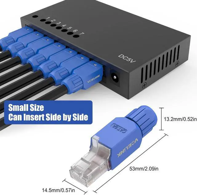 Alt view image 6 of 7 - VCELINK RJ45 Connector Tool-Free, CAT6A Field Termination Plug, Gold Plated Modular Plug, UTP CAT6A Connector Toolless for 23 to 26 AWG Network Cable, 6 Pack, Blue